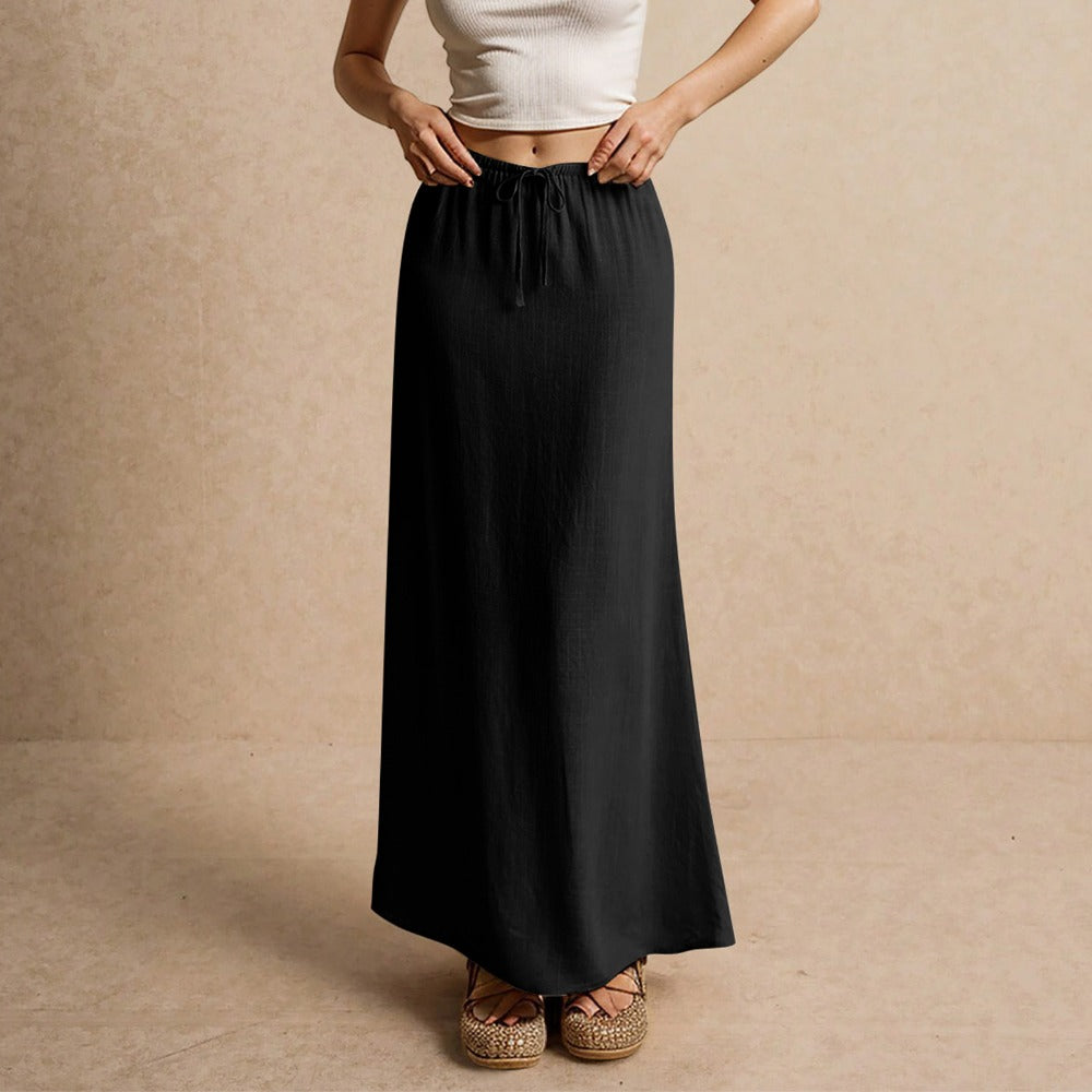 Drawstring Waist Linen Maxi Skirt for Women - Simona