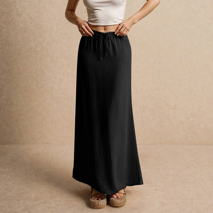 Drawstring Waist Linen Maxi Skirt for Women - Simona