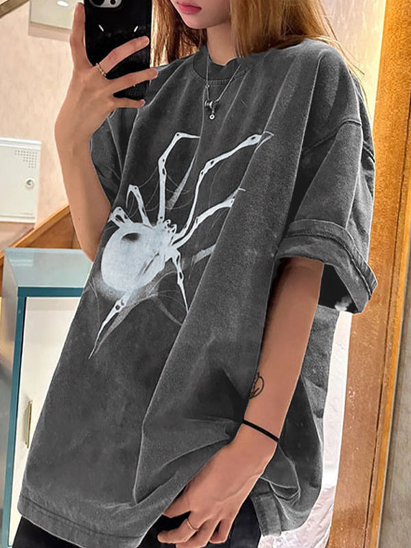 Hip Hop Oversize T-Shirt mit Spinnenprint und Kurzen Ärmeln