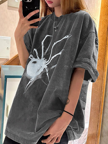 TEE de manga corta con estampado de araña de gran tamaño hip hop