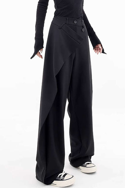 Vintage Black Draped Wrap Straight Leg Suit Pants