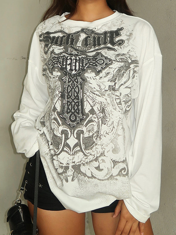 White Y2K Cross Long Sleeve T-Shirt