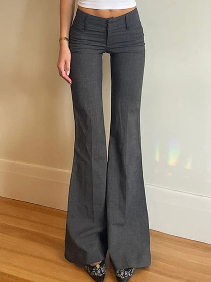 Dark Grey Vintage Pleated Flare Leg Pants