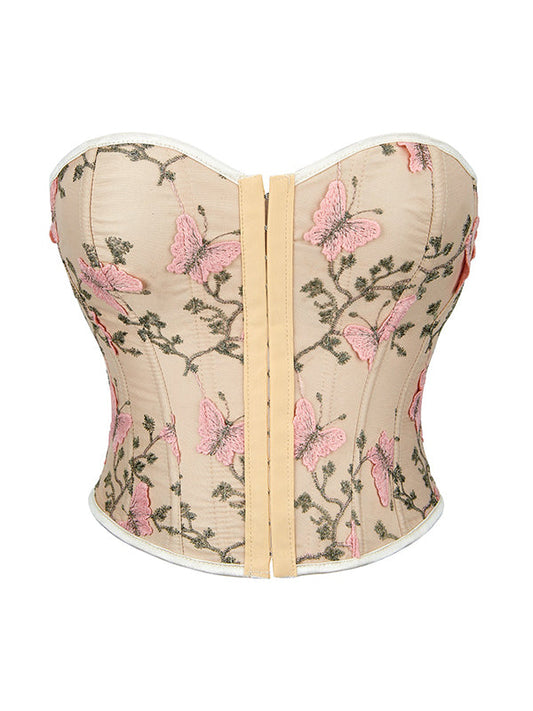 Vintage Bandage Corset Top with Butterfly Embroidery