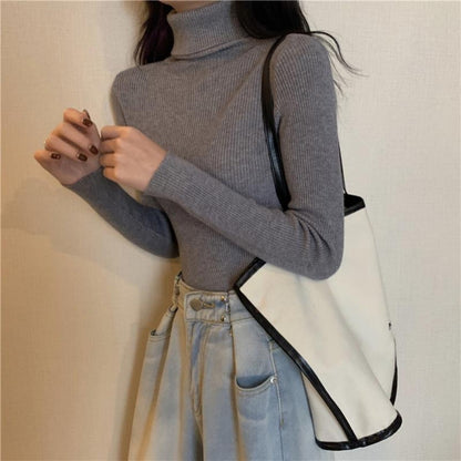 Ribbed Turtleneck Long Sleeve Sweater Top for Women - Sonia