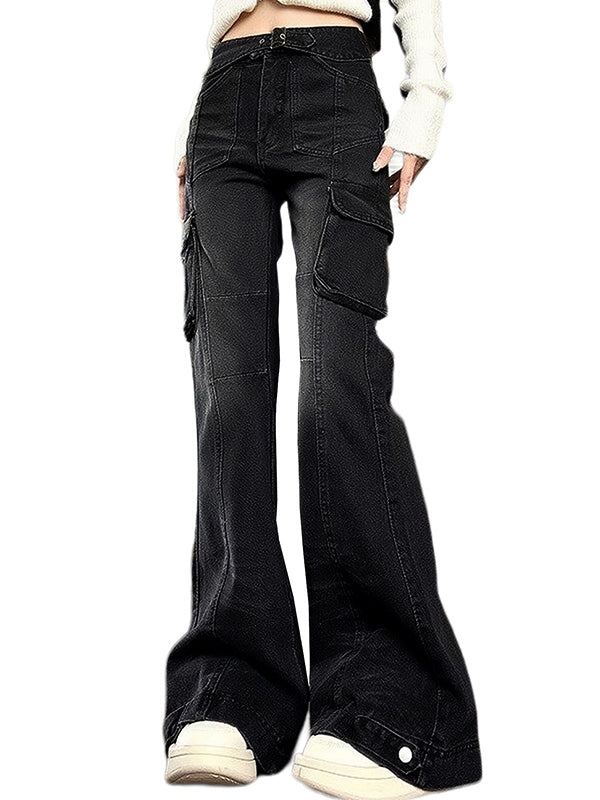 Black Micro Horn Slim Mopping Floor Cargo Jeans