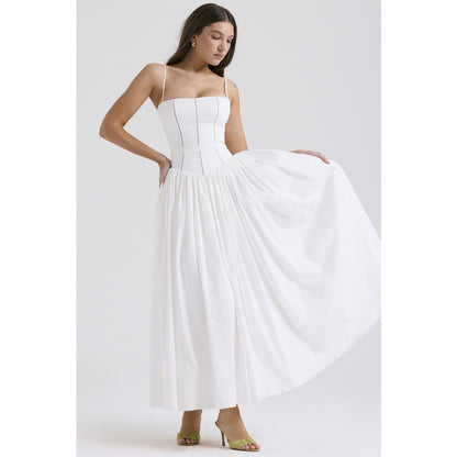 Floral Midi Dress with Spaghetti Straps for Women - Lina