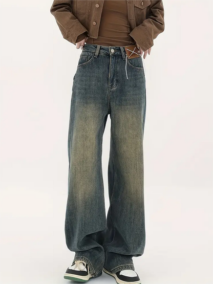 Vintage Distressed Baggy Boyfriend Jeans with Slash Pockets