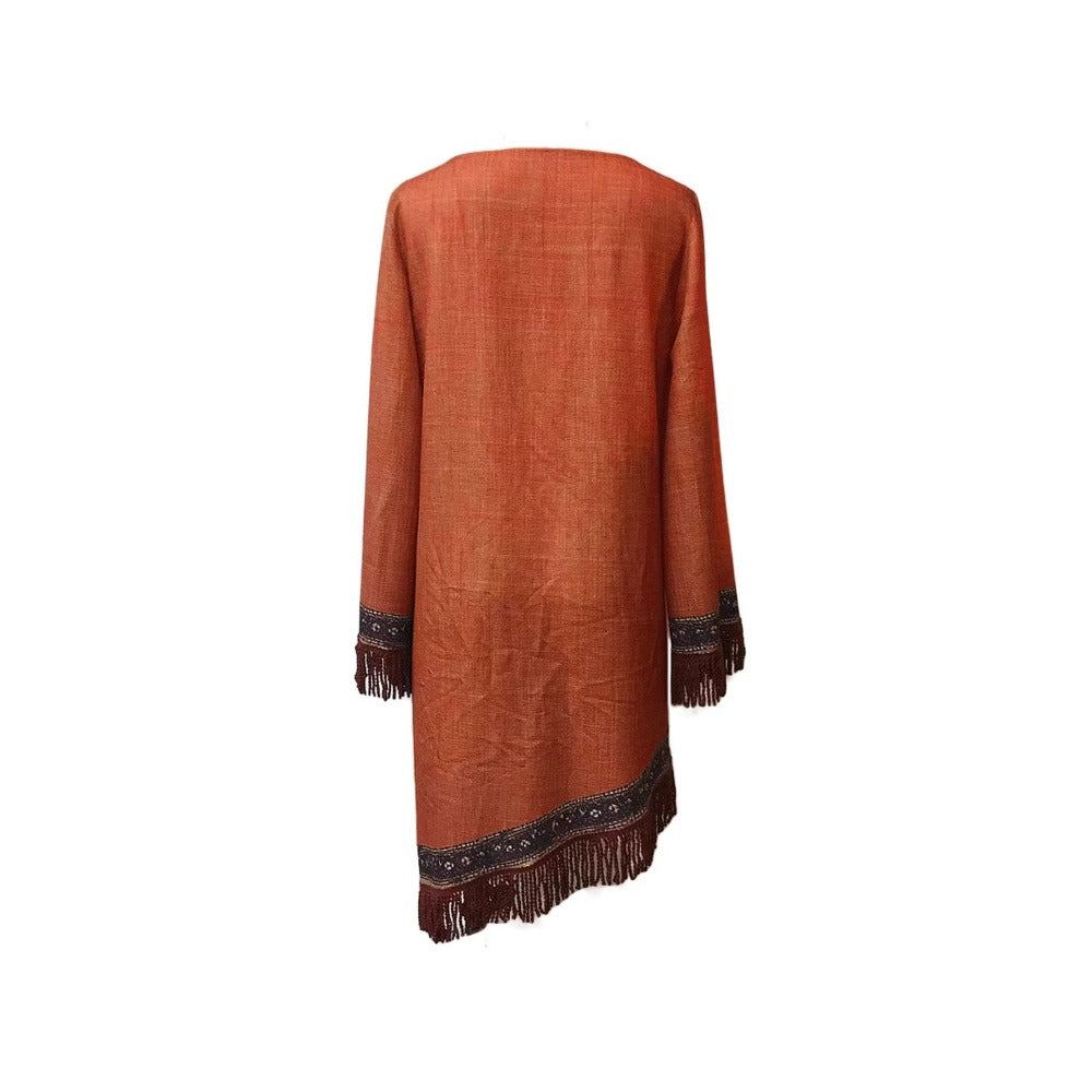 Embroidered Bohemian Mini Dress with Fringe for Women - Patrizia