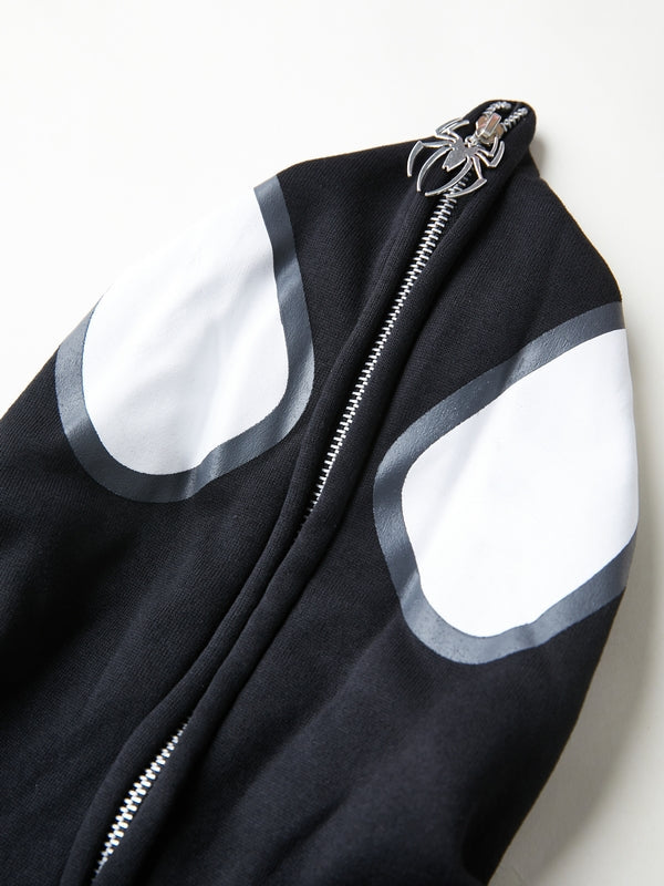 Punk Zip Up Hoodie with Spider Print