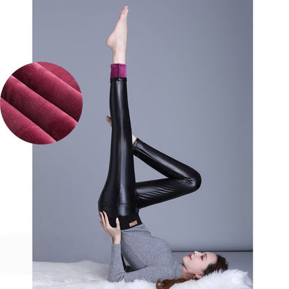 Black Fleece Lined Leggings with High Waistband for Women - Fatima