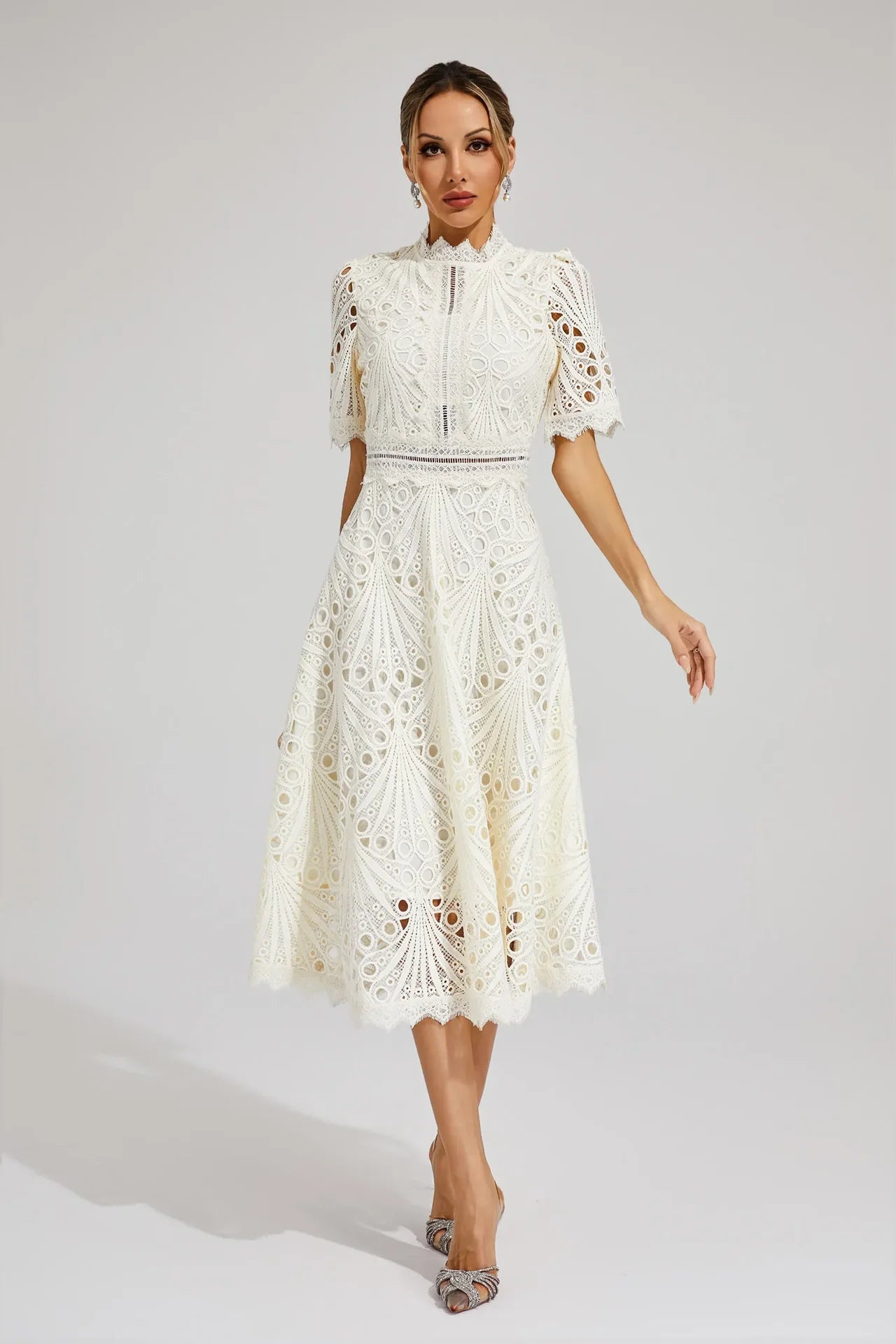 Party Lace Midi Dress | Solid Color