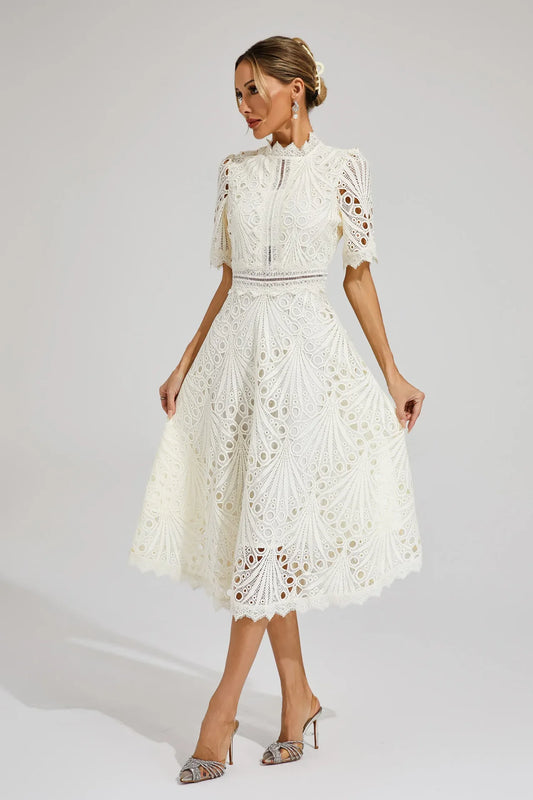 Party Lace Midi Dress | Solid Color