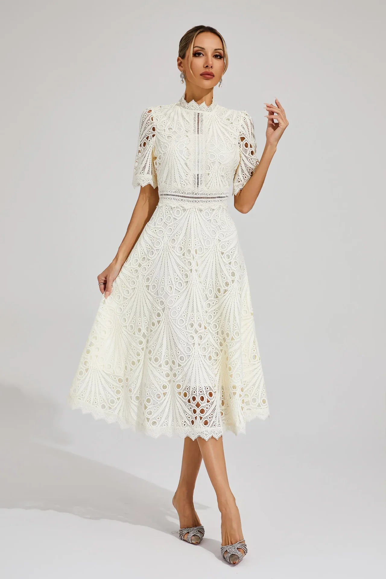 Party Lace Midi Dress | Solid Color