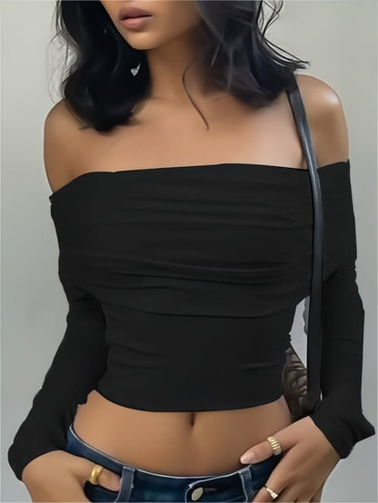 Off-The-Shoulder Long Sleeve Crop Top