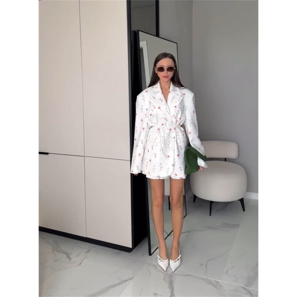 Floral Print Belted Blazer Jacket for Women - Giusy
