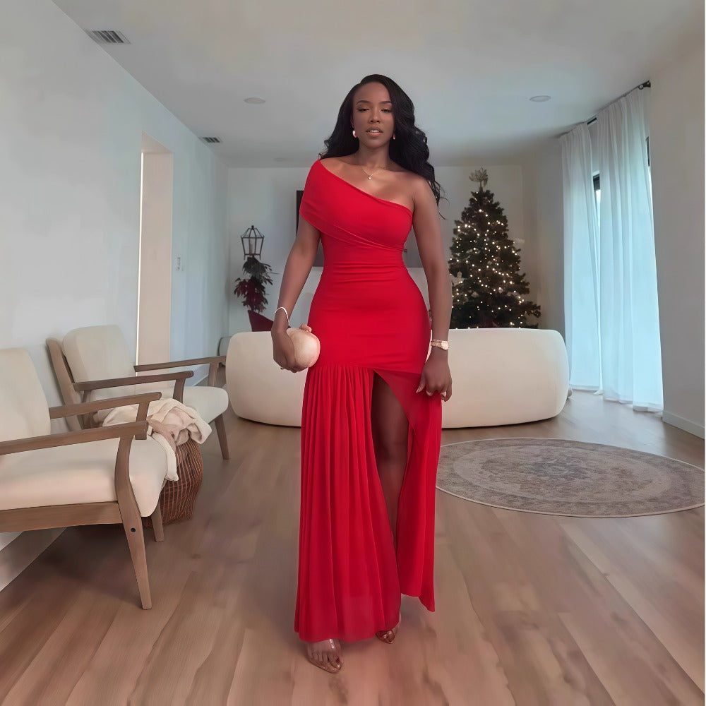 One Shoulder Maxi Dress with Side Slit for Women - Letizia