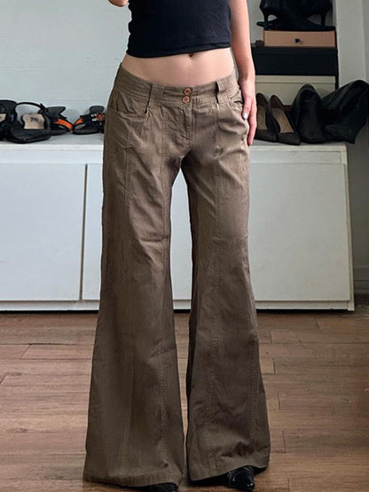 Brown Vintage American Low Waist Split Flare Jeans