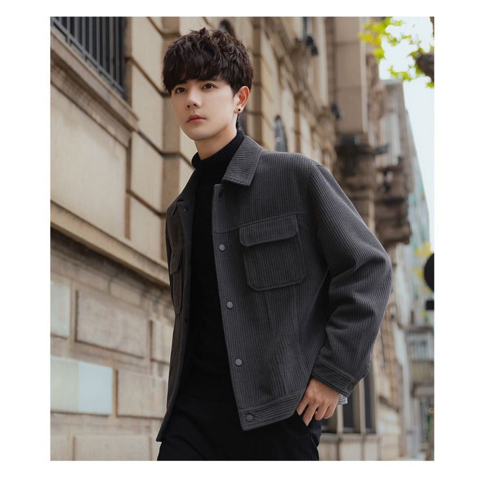 Corduroy Fleece Shirt Jacket with Pockets for Men - Ludovica