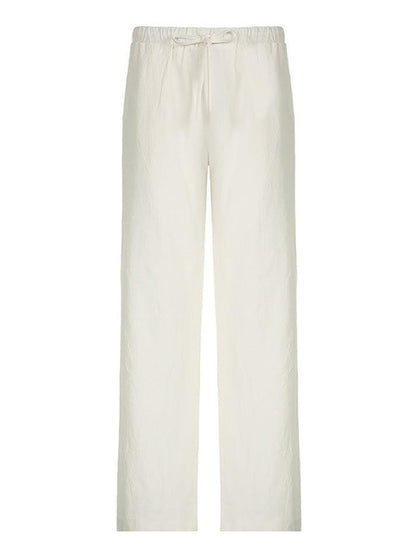 White Classic Drawstring Straight Leg Pants