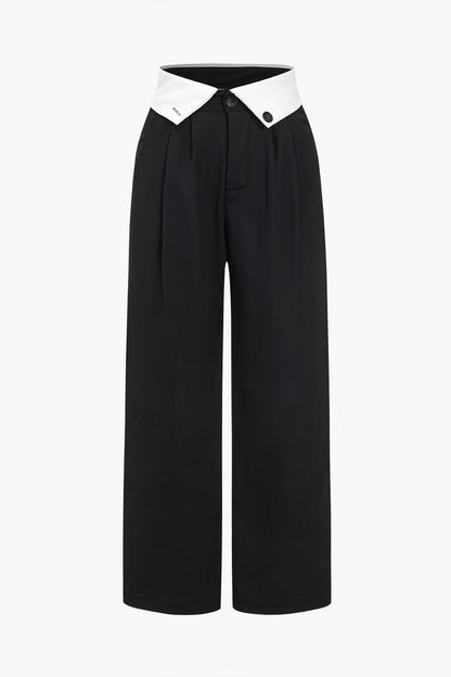 Basic Contrast High Waist Wide Leg Trousers