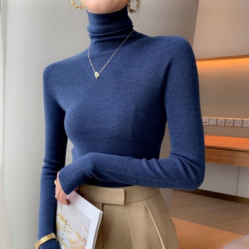 Ribbed Knit Turtleneck Long Sleeve Sweater for Women - Euridice