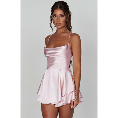 Satin Mini Dress with Cowl Neck for Women - Lea