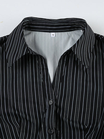 Black Classic Stripe V Neck Slim Fit Long Sleeve Shirt