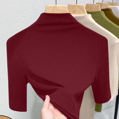 Short Sleeve Mock Neck T-Shirt for Women - Priscilla