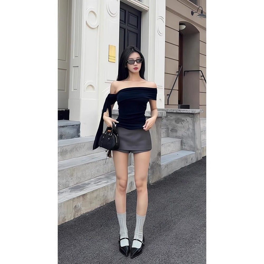 Off Shoulder Short Sleeve Top for Women - Edvige