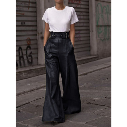 Wide Leg High Waist Leather Pants for Women - Natalia