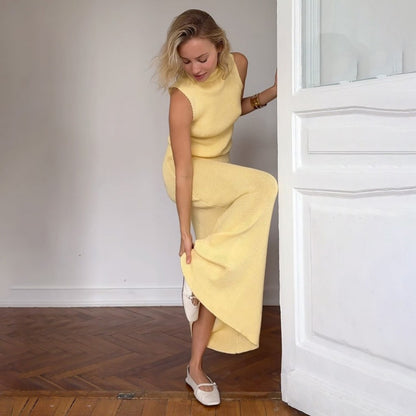 Ribbed Knit Set with High Neck for Women - Ester