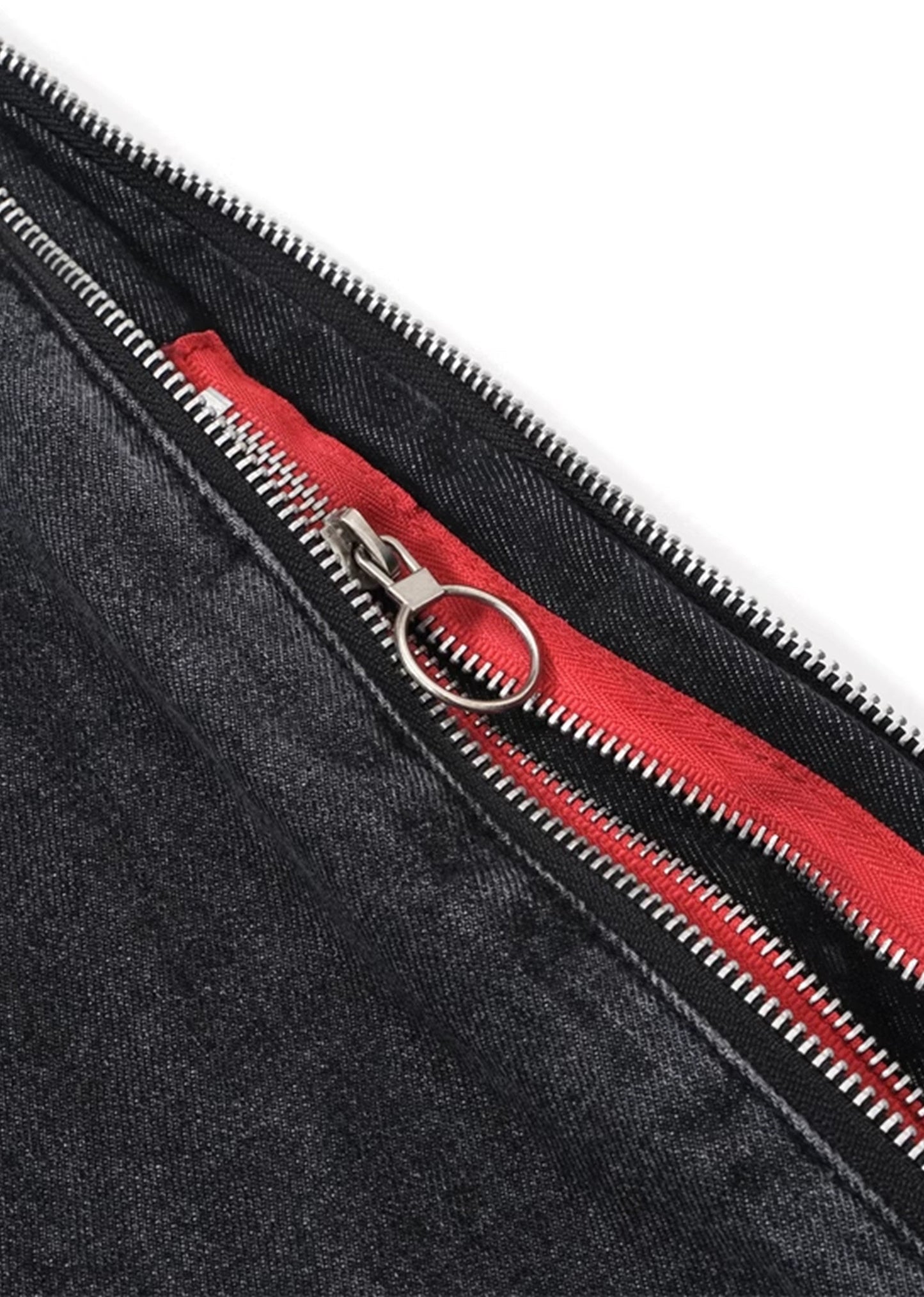 Red Vintage Multiple Side Line Design Zipper Denim Jeans