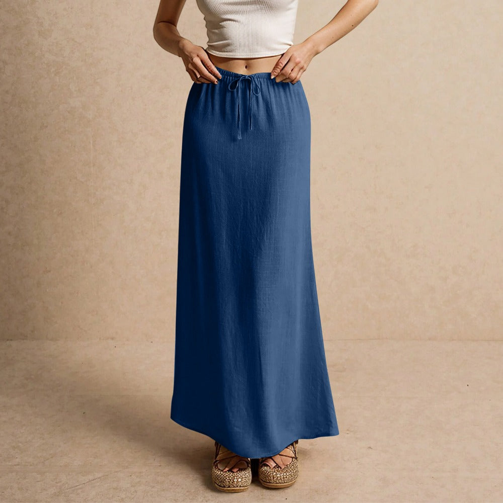 Drawstring Waist Linen Maxi Skirt for Women - Simona