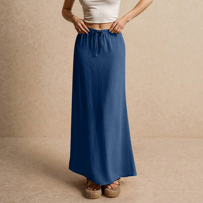 Drawstring Waist Linen Maxi Skirt for Women - Simona