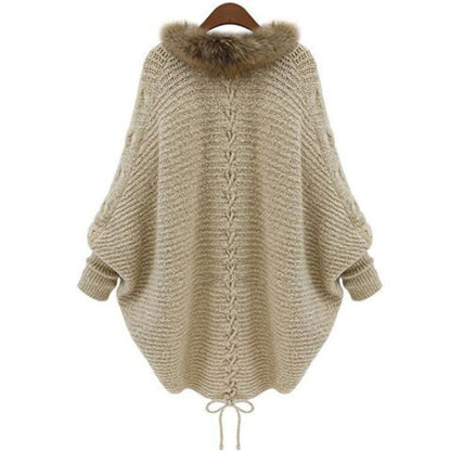 Knit Cardigan with Faux Fur Collar for Women - Silvia