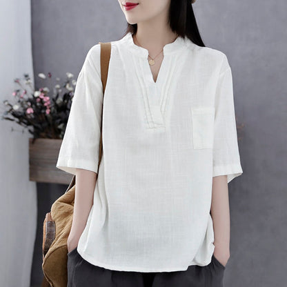 Half Sleeve Linen Blouse for Women - Lelia