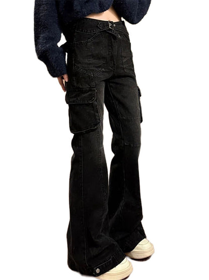 Black Micro Horn Slim Mopping Floor Cargo Jeans