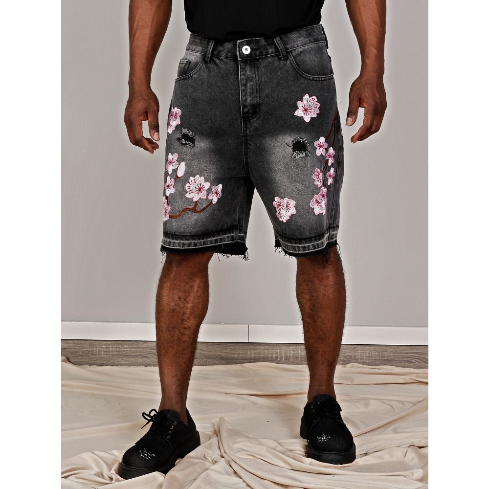 Denim Shorts with Floral Print for Men - Lucrezia