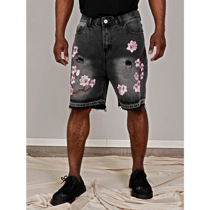 Denim Shorts with Floral Print for Men - Lucrezia
