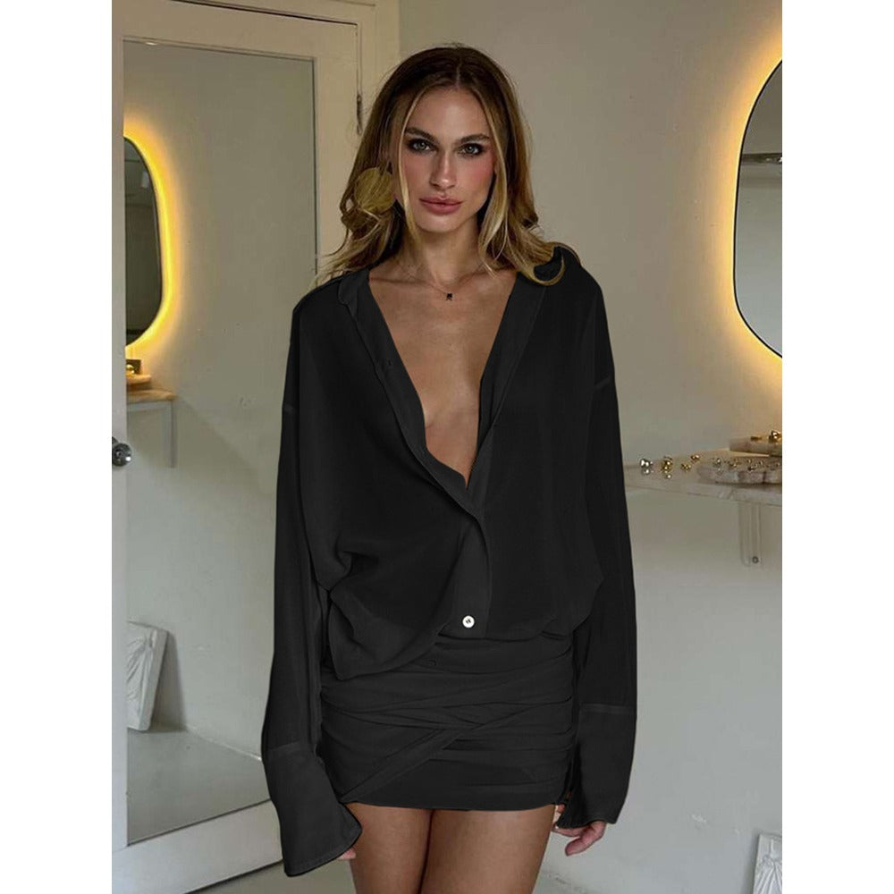 Sheer Long Sleeve Mini Dress for Women - Anastasia