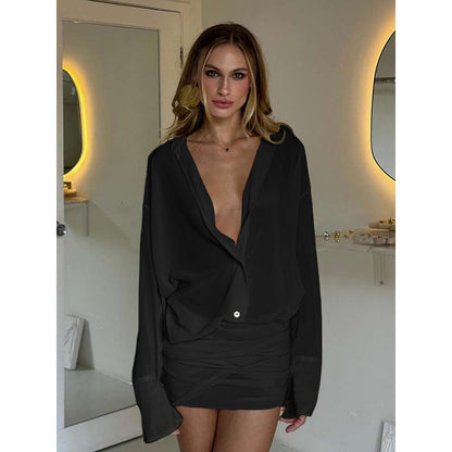 Sheer Long Sleeve Mini Dress for Women - Anastasia