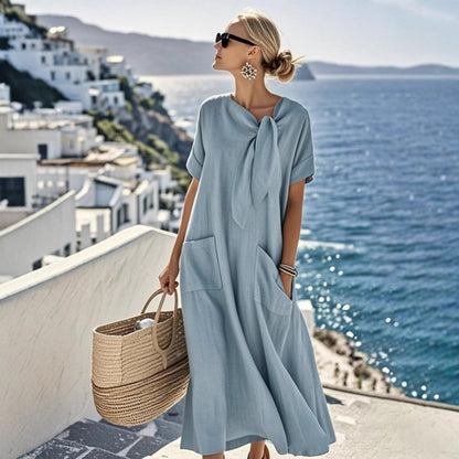 Maxi Dress with Bow and Pockets for Women - Maddalena