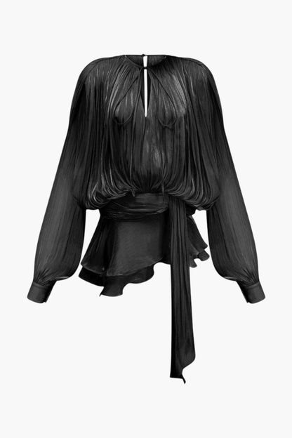 Pleated Blouse with Tie Neck for Women - Fulvia