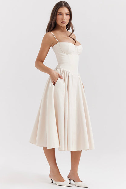 Midi Dress with Pleated Skirt for Women - Monica