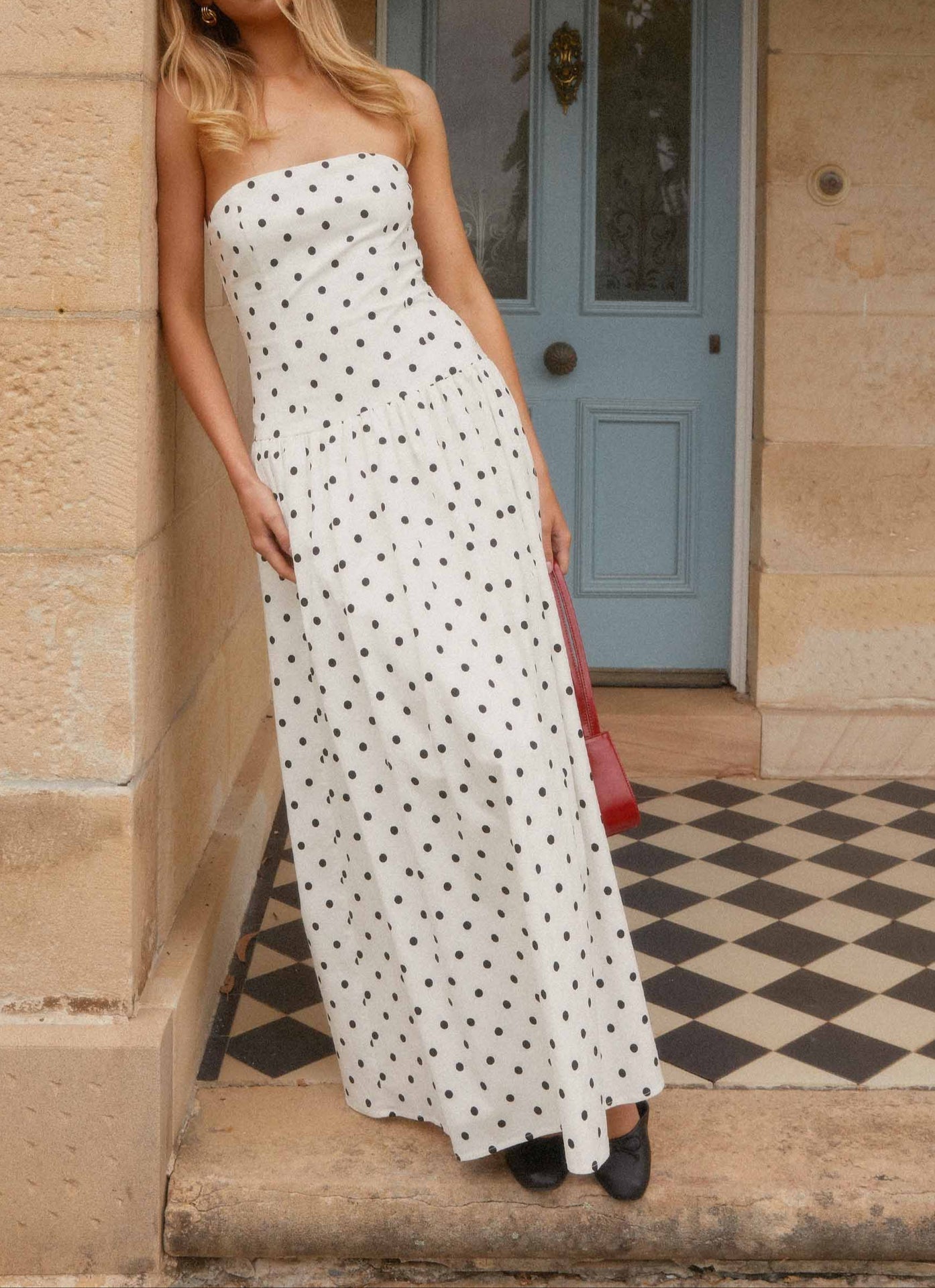 Jolanda Maxi Dress - White Polkadot