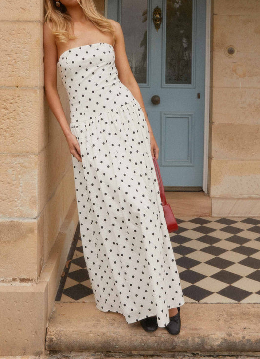Jolanda Maxi Dress - White Polkadot