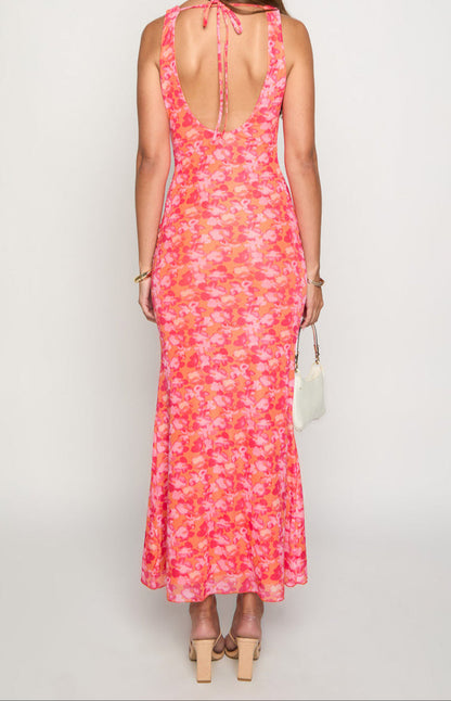 Orsa Orange Floral Print Maxi Dress