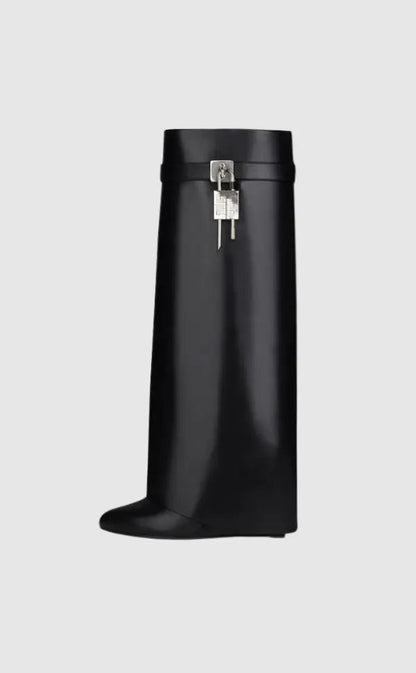 Women's Wedge Knee High Boots | Lock Detail