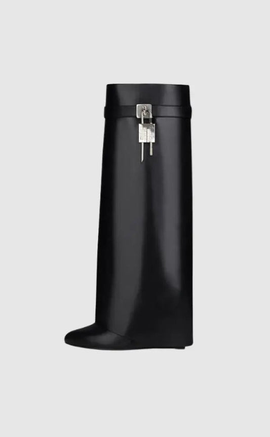 Women's Wedge Knee High Boots | Lock Detail
